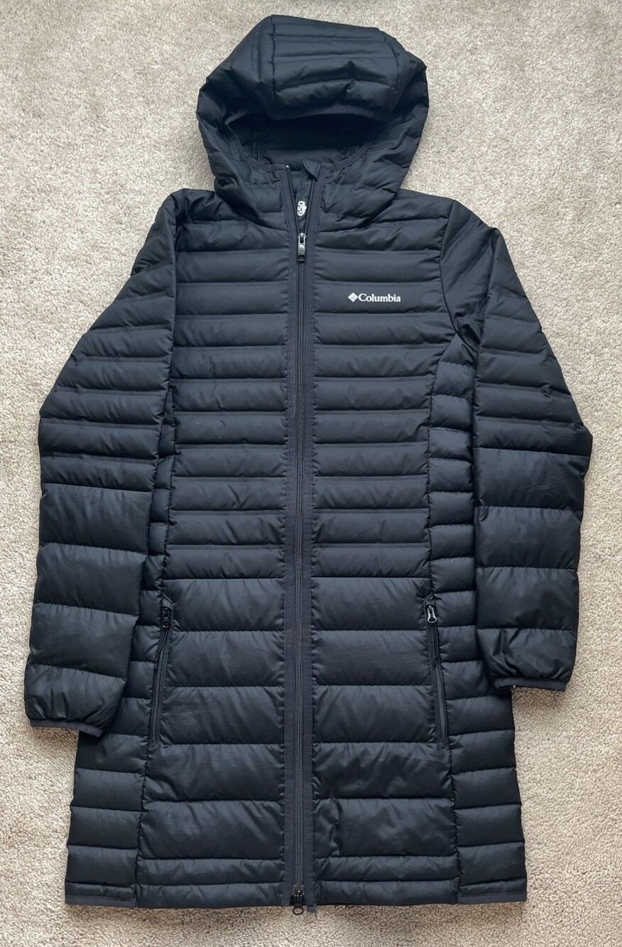 Columbia McKay Lake Down Puffer Jacket Womens XS 650 Black Hooded Winter Long